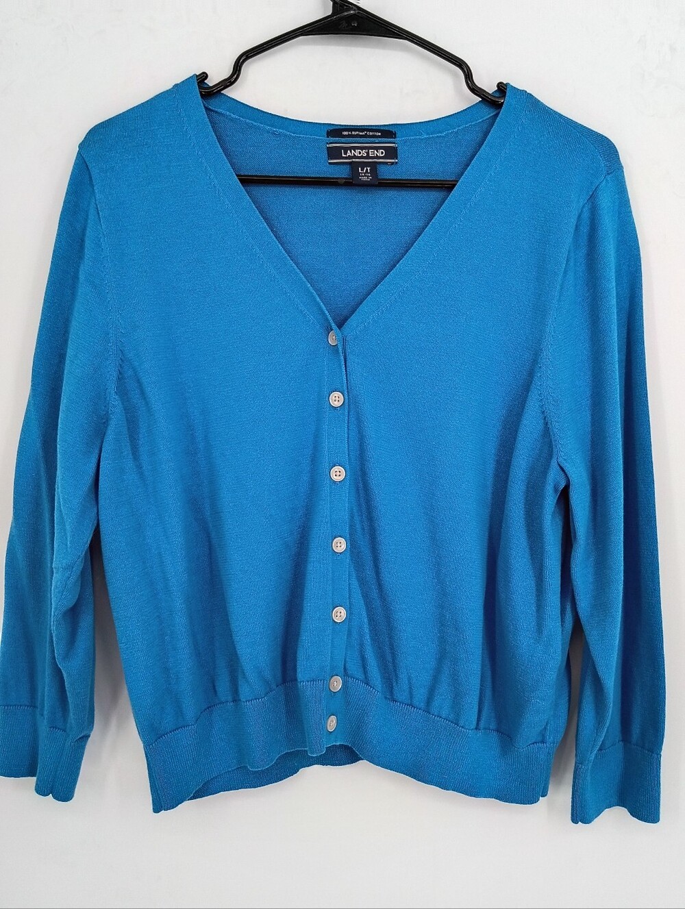 Lands' End Bright Blue V-Neck Button Front Cardigan Large Casual Contemporary